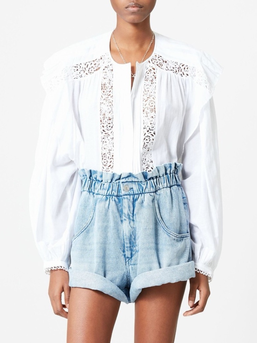 Isabel Marant Georgina embroidered lace cotton blouse top in white